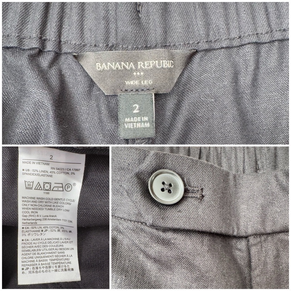 Banana Republic Linen-Blend Wide-Leg Pant Pleated - Black size 2 - Picture 16 of 16